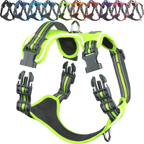 Harnais Anti-Traction pour Chien, Harnais d’Entraînement et de Promenade, Anti-Tirage pour Chiot avec Poignée, Sécurisé Anti-Fugue et Non-Stop, Jaune Vif - Patterned, M (1/5)