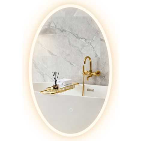 Miroir salle de bain LED ovale 80x50 cm – Anti-buée, 3 couleurs lumière, dimmable, transparent