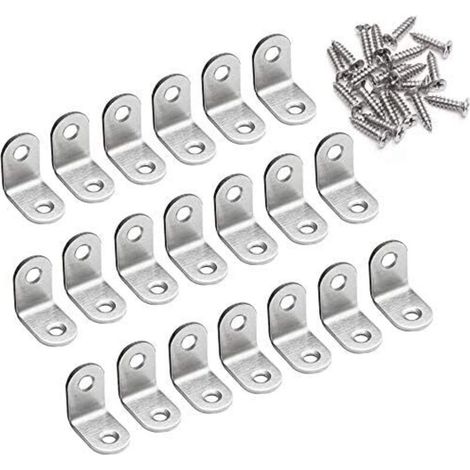 Équerre de fixation 90° en acier inoxydable – Support L 20 x 20 x 16mm – Lot de 20 pièces pour renforcement meubles et étagères (1/5)