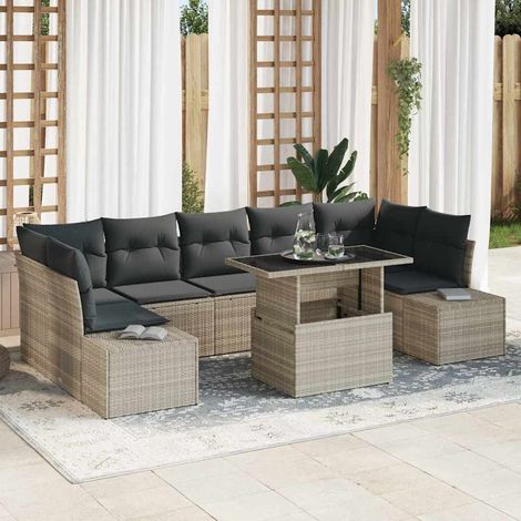 vidaXL Set di divani con cuscino 8 pcs Grigio chiaro polyrattan (1/5)