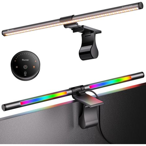 Lampe Écran Pc Télécommande RGB, Monitor Light Bar Gris Foncé 88+56 LED, 15 Couleurs Rétroéclairage RGB Réglable, Lumière Ambiante pour Bureau Gaming, 3000K-6500K, 900Lux (1/5)