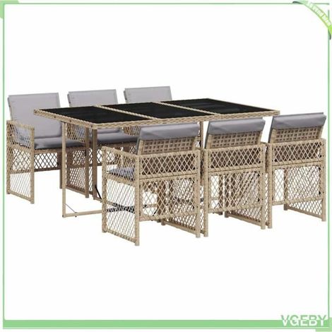 Ensemble de salle à manger de jardin - FAFEICY - 3210732 - Beige poly rotin - 6 personnes - Dessus verre trempé (1/5)