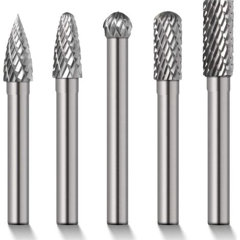 5 x 8mm Tungsten Carbide Rotary Drill Bits/Fillers, Cylindrical Shank, 6mm Die Grinding Wheel, Drill Bit Shank BI044