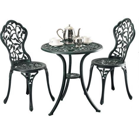 Ensemble de mobilier de jardin Relaxdays, 3 pièces, table et 2 chaises, en aluminium, mobilier de balcon vert.