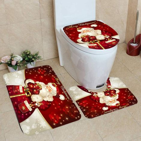 Lot de 3 tapis de bain et paillasson Noël bonhomme de neige, 45x75 cm en sachet (1/4)
