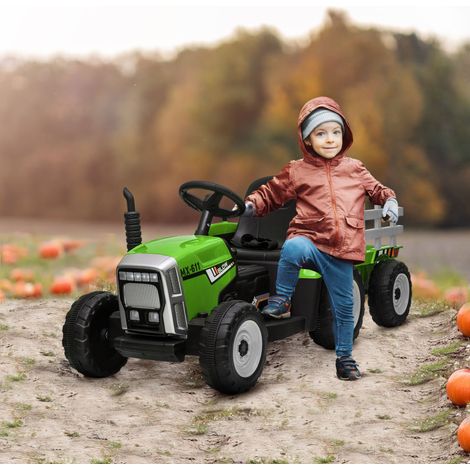 Voiture électrique pour enfants, tracteur pour enfants, avec télécommande parentale, vitesse maximale de 6 km/h  vert et noir