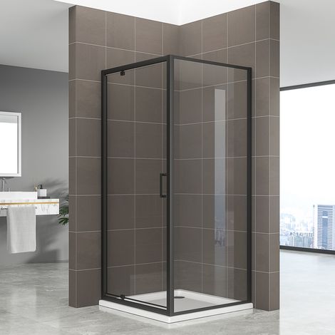 Saniverre – Cabine de douche noire H. 190 cm – Porte pivotante en verre 6 mm – Dimensions 70 x 90 cm – Aluminium noir mat – Montage réversible (1/5)