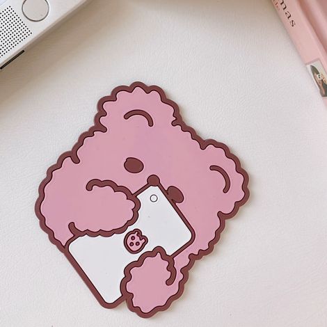 Lot 3 - Set de table silicone mignon ours et lapin, dessous de verre créatif mini cartoon style japonais, protection douce pour téléphone. (1/3)
