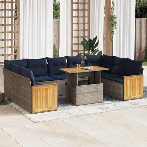 Set sofás jardín y cojines 10 pzas ratán sintético acacia gris vidaXL (1/5)