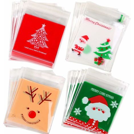 400pcs Sachet Bonbon Noël Sacs de Cadeau Plastique Sachets Dragée Transparent pour Boulangerie Chocolat Gâteau Biscuit Anniversaire Mariage Fête (1/5)