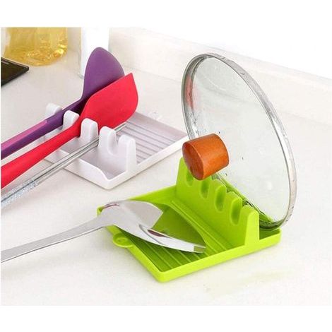 pair Porte-ustensiles de cuisine avec égouttoir,pour couverts multiples,support à cuillère résistant à la chaleur,antidérapant, sans BPA,pour louche,pince et autres couverts,2pièces (blanc + vert)-Fei