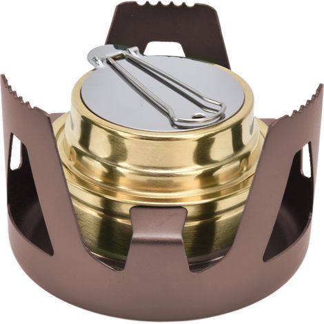 Réchaud de camping portable coupe-vent à vaporisation d'alcool à liquide avec support pour le camping en plein air - Marron (1/5)