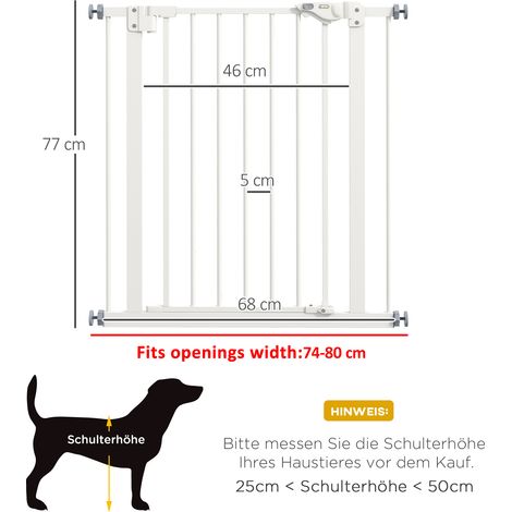 Barrière de sécurité pour chien, barrière de sécurité pour animaux de compagnie, métal, plastique, 74-80 cm, blanche (1/5)