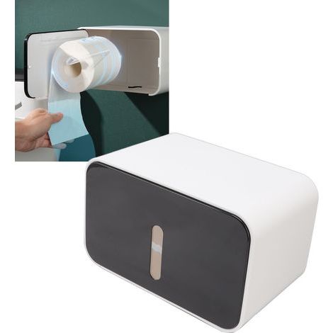 Couvercle de boîte de rouleau de papier toilette, étanche, sans poinçon, empêche la Corrosion, support mural de papier toilette, noir (1/5)