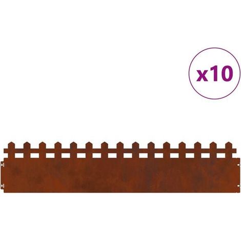 Bandes de bordure de pelouse, paquet de 10, aspect rouillé, dimensions : 103 x 0,05 x 22 cm (1/5)