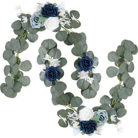 Lot de 2 décorations florales (bleu brume) pour dossier de chaise de mariage style européen, guirlande de fleurs pour panneau de mariage, décoration de fond de mariage, art floral artificiel (1/2)