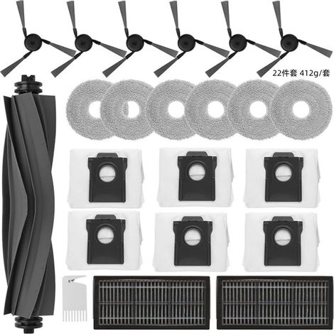 Kit de repuestos para aspiradoras robot Dreame X40 PRO/X40 Ultra/L40 Ultra, 22 piezas (1 cepillo principal + 6 cepillos laterales + 2 filtros + 6 almohadillas de mopa + 6 bolsas de polvo). (1/5)