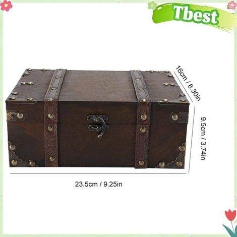 Tbest Coffre au trésor Boîte de Rangement en Bois Vintage Coffre à Bijoux au Trésor Décoratif avec Verrou Décor à lunettes boite (1/5)