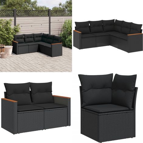 Salon de jardin 5 pcs avec coussins noir résine tressée - Ensemble Salon De Jardin - Mobilier De Jardin - Salon Extérieur - Résine Tressée - Fauteuil De Jardin - Home & Living (1/5)