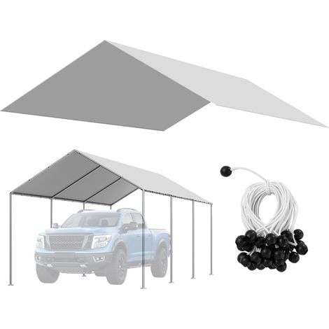Toile Rechange de Carport, 6 x 3 m, Bâche Toit Abri Voiture, Couverture Supérieure de Tente Garage Portable, Résistante UV Imperméable, avec Cordons Élastiques à Billes, Gris, Cadre Non Inclus (1/5)