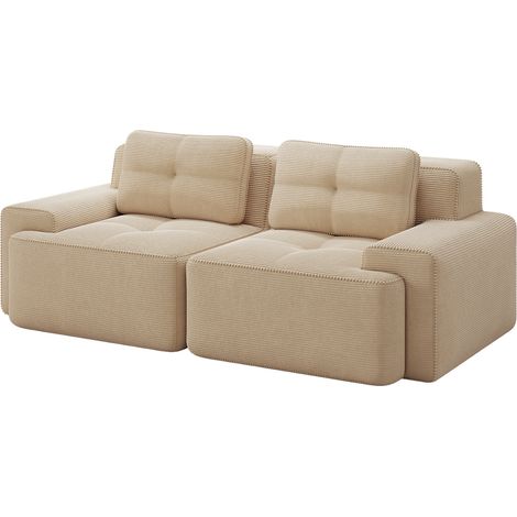 Sofá modular de 2 plazas en pana beige, asiento profundo, diseño moderno para salón (1/5)