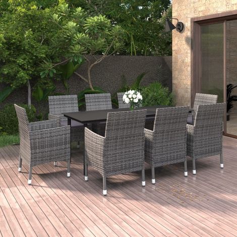 Ensemble Table et Chaise de Jardin 9 pcs - Ensemble à dîner de jardin coussins Résine tressée Verre BV689838 - BonneVie (1/5)