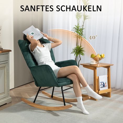 Fauteuil berçant en hêtre massif, coussin épais, vert profond, charge max 120 kg (1/4)