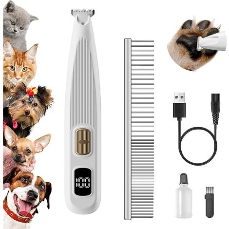 Paw Trim Pro Tondeuse à pattes de chien avec lumière LED, rechargeable par USB, pour chiens et chats, silencieuse avec 2 vitesses réglables, nouvel écran numérique (1/5)