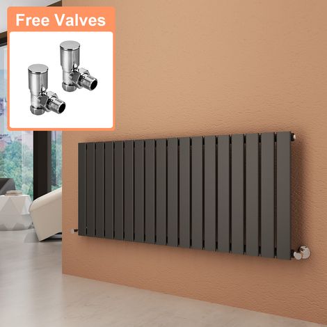 ELEGANT Anthracite Horizontal Radiator 600x1368mm Flat Panel Radiator Designer Heater with Angled Radiator Valves (1/5)