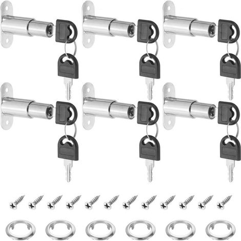 Druckknopfschlösser – für Türen, Briefkästen, Fenster – Zinklegierung, 32-mm-Kern – mit Schlüsseln – 49,5 x 56 x 19 mm – silber (1/5)