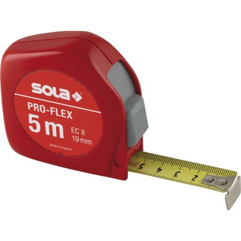 SOLA Pro-Flex Roll-Maßband Rollmeter 5m mit EG-Prüfzeichen-Genauigkeit 2 rot