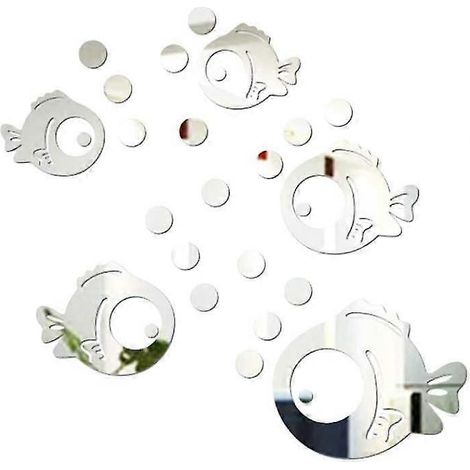Sticker mural 3D en acrylique Poisson et bulle, autocollant miroir (1/5)