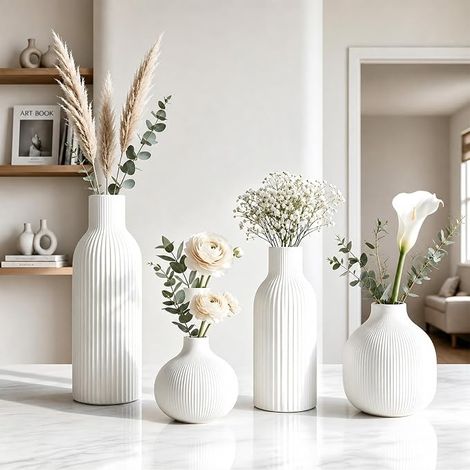 Vases en Céramique Blanche 25CM  Vase pour Pampas et Fleurs Séchées  Design Scandinave en Blanc  Décoration de Table pour Salon (1/5)