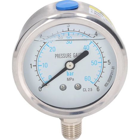 Manomètre à glycérine inoxydable anti-vibrations 1/4 NPT raccord inférieur 0-6 MPa (1/5)