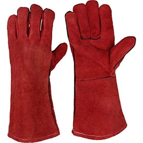 Guanti da saldatura resistenti e di grandi dimensioni in vera pelle, termoresistenti e con fodera, ideali per stufe a legna, barbecue, giardinaggio e lavori manuali.