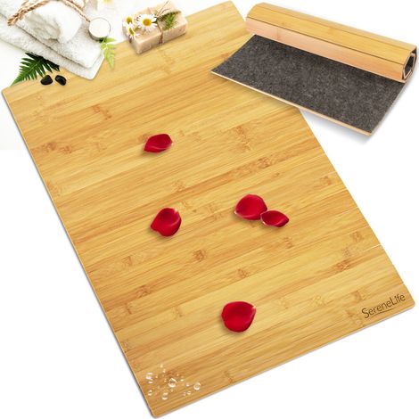 SereneLife Bambus-Badematte 60x40cm, roll- und faltbar, Natur (1/5)