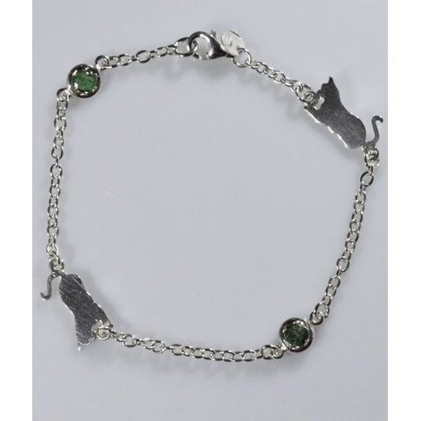 Armband 2 Edelsteine Smaragde Liegende Katze in 925 Silber