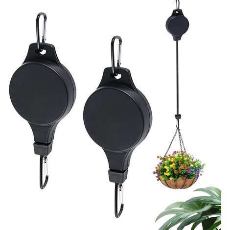 2 einziehbare Hängerollen – 2er-Set – Verstärktes schwarzes PVC – Höhenverstellbar bis zu 90 cm – Für Blumenampeln und Futterhäuschen – Für den Innen- und Außenbereich geeignet (1/5)