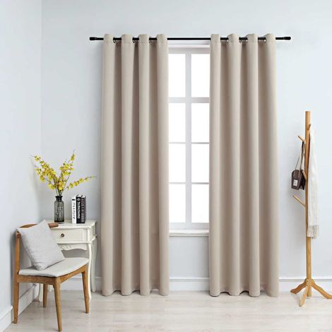 vidaXL Cortinas opacas con anillas de metal 2 uds beige 140x225 cm (1/5)