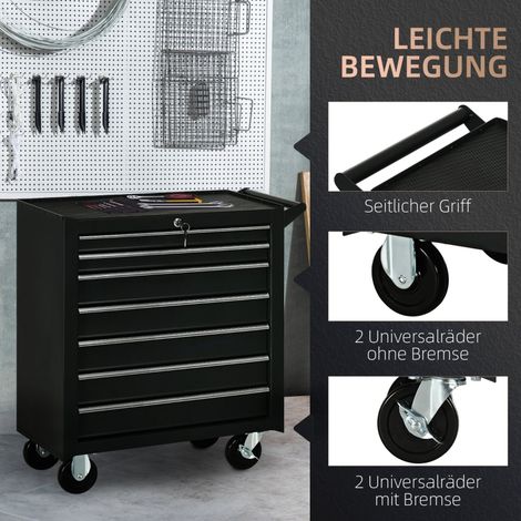 Chariot à outils, 2 tiroirs petits et 5 grands, acier, charge max 150 kg, 69 x 33 x 75 cm, noir (1/5)