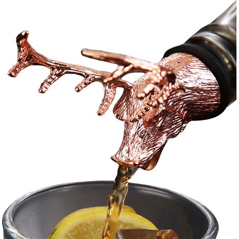 Vertedor aireador de vino de metal, tapón de botella de whisky con forma de animal y revestimiento de caucho de silicona. (1/5)