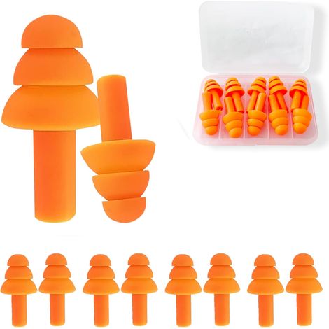 Bouchons d'oreilles réutilisables en silicone pour sommeil, 5 paires, antibruit étanche, réduction de bruit pour concert, travail, ronflement, étude et voyage - embouts avec étui (Orange) (1/5)