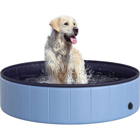 Piscine pliable pour chiens et chats Ø120x30 cm, baignoire portable pour animaux de compagnie, PVC antidérapant, usages multiples intérieurs et extérieurs, bleu (1/5)