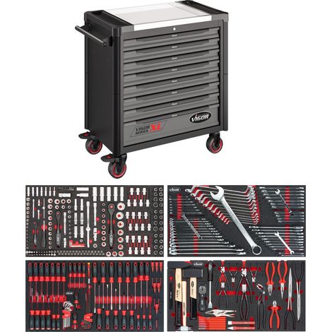 Servante d'atelier séries XL ∙ plateau de travail en acier inoxydable ∙ avec assortiment ∙ V4481-X/375 ∙ Nombre d'outils : 375 (1/4)