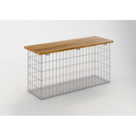 Gabiondeco - Banc de jardin Teck 105 cm x 50 cm x 30 cm. maillage 5 x 10 cm. - Made in Germany (1/4)