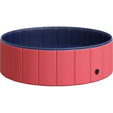 Piscina Para Perros Piscina Infantil Para Perros, Piscina De Pvc + Madera, Roja, Ø100Xh30 Cm, Refresco De Verano