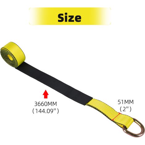 Sangles d'arrimage pour pneus de voiture, tendeurs de 5 cm (2 pouces), sangles de chargement pour remorque, 3,66 m (12 pi), paquet de 4 (1/4)