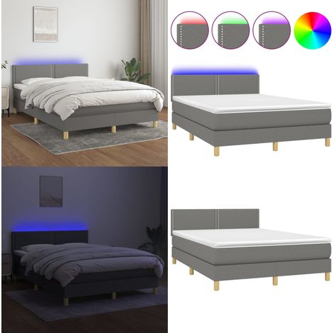 Cama box spring colchón y luces LED tela gris oscuro 140x190 cm - Colchón con luz LED - Cama box spring