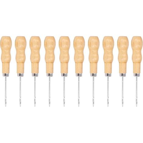 10 Pièces Alène à Coudre en Cuir avec Manche en Bois, 125mm, Kit d'Outils de Réparation et de Bricolage