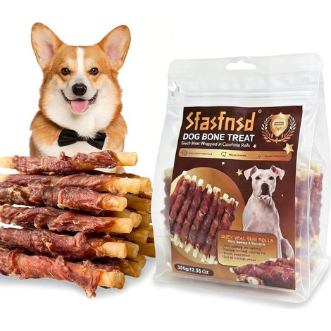 Friandise à mâcher en Peau de Buffle enrobée de Canard pour Chiens Bâtonnets à Mâcher Longue Durée, Snack Dentaire Riche en Protéines, Récompense Naturelle pour Petits et Moyens Chiens (350g/12.35oz) (1/5)